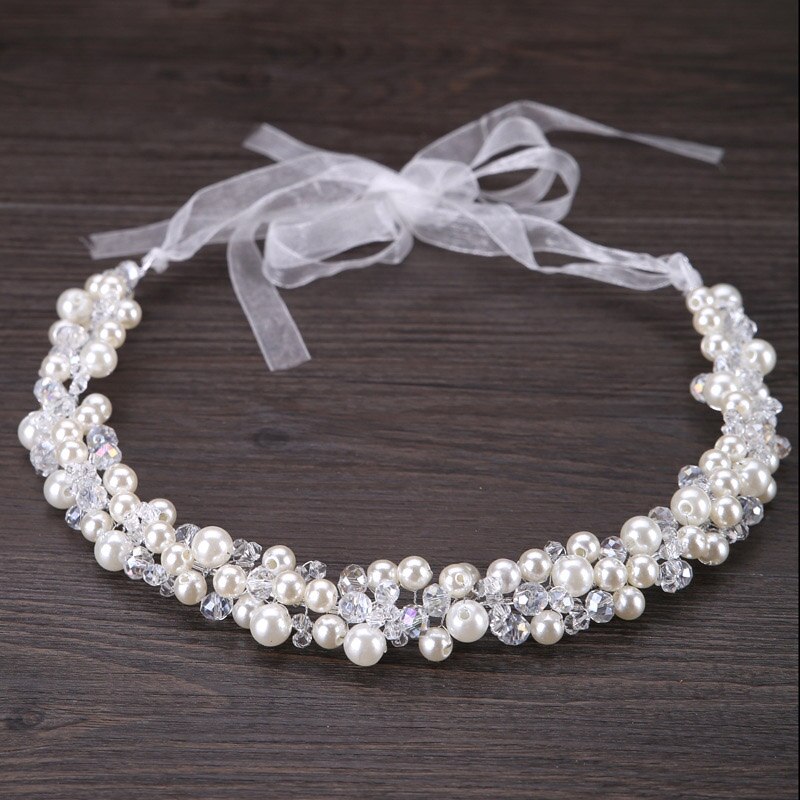 Hair Bands Pearl Wedding Hair Ornament Rhinestone Flower Women Bridal Head Decoration Handmade Crystal Hair Jewelry: A005