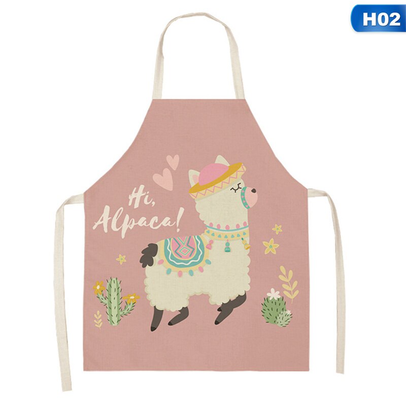 1pc Cute Alpaca llama Printed Apron Cotton Linen Sleeveless Aprons Household Cooking Baking Waist Bib Kitchen Pinafore 53*65cm: 2