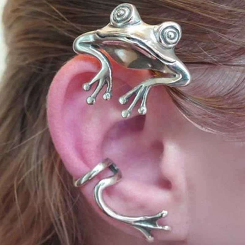 Jahrgang Frosch Ohrringe Silber Farbe Frosch Ohr Knochen Clip Ebene Ohr Clip Ohr Haken Persönliche Kreative Schmuck Neue heißer