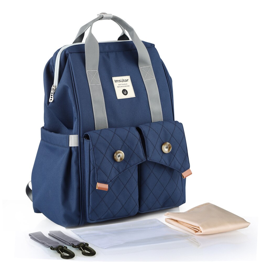 Mother bag baby multi-function waterproof mommy bag shoulders mother and baby outing mother pregnant woman expectant childbirth: Sky blue L