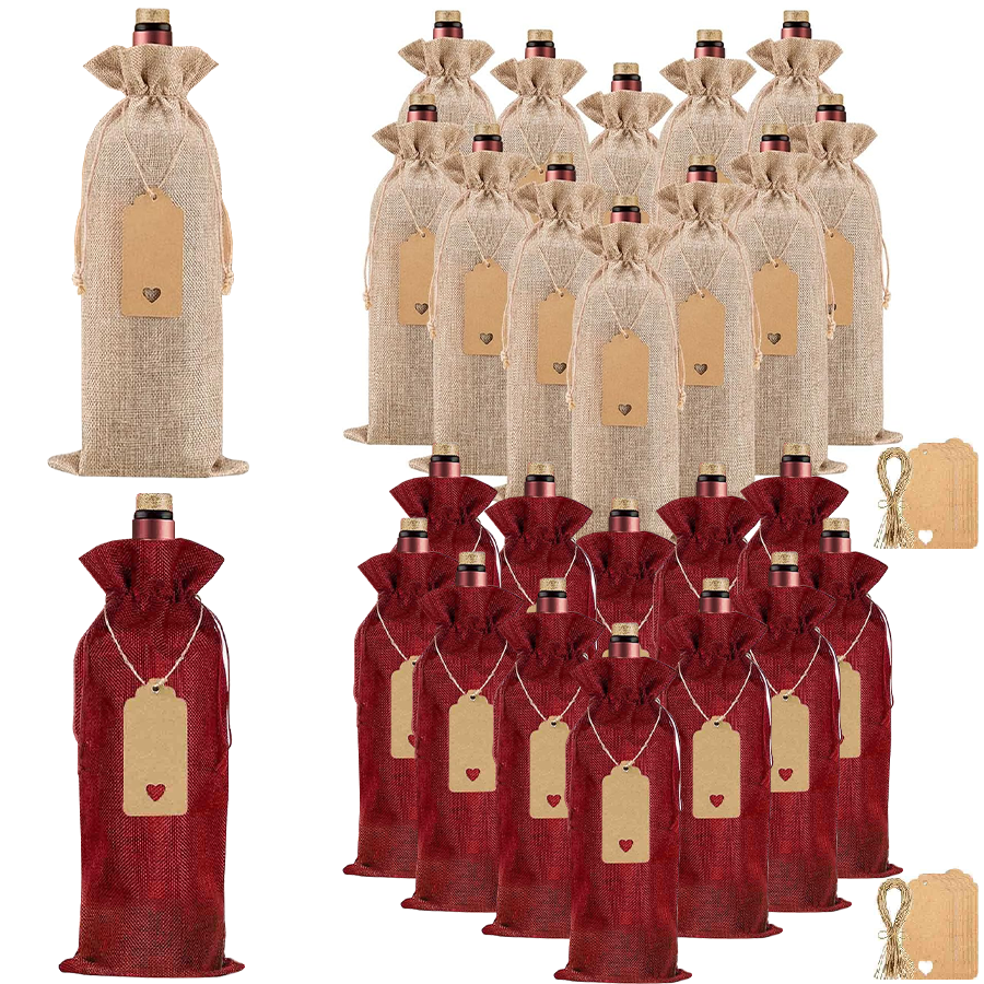 12 stuks jute wijnzakken wijncadeauzakjes voor Kerstmis bruiloft verjaardag trekkoorden wijnfles opbergzakken met tags en touwen kits