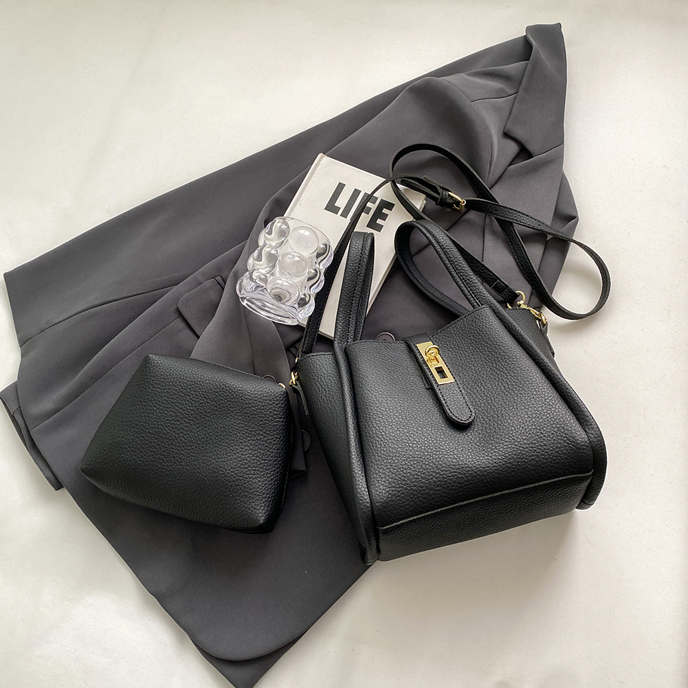 Eimertasche für Damen, Umhängetasche mit Magnetverschluss, PU-Leder, mit Innentasche, Korbtasche, Handtasche für Arbeit, Reisen: Schokolade