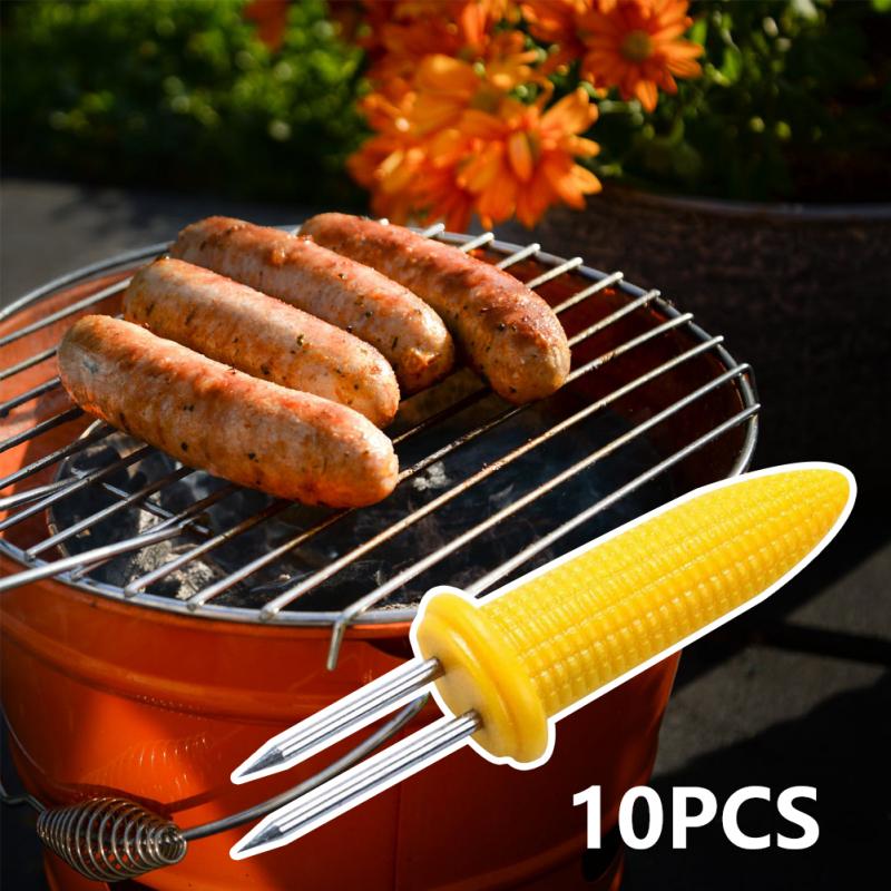 10Stck Gabel Edelstahl Mais Spieße Kolben Mais Spieße, Obst Gabeln, draussen Grill Werkzeug BBQ Camping Küche Kochen Werkzeuge