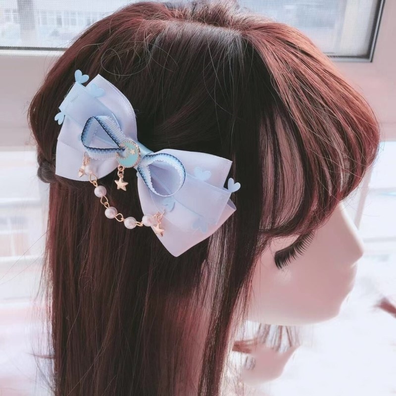 Lolita japonais bleu rêve couleur femmes à la main KC bandeau arc épingle à cheveux cheveux fermoir Cosplay cheveux accessoires pince latérale