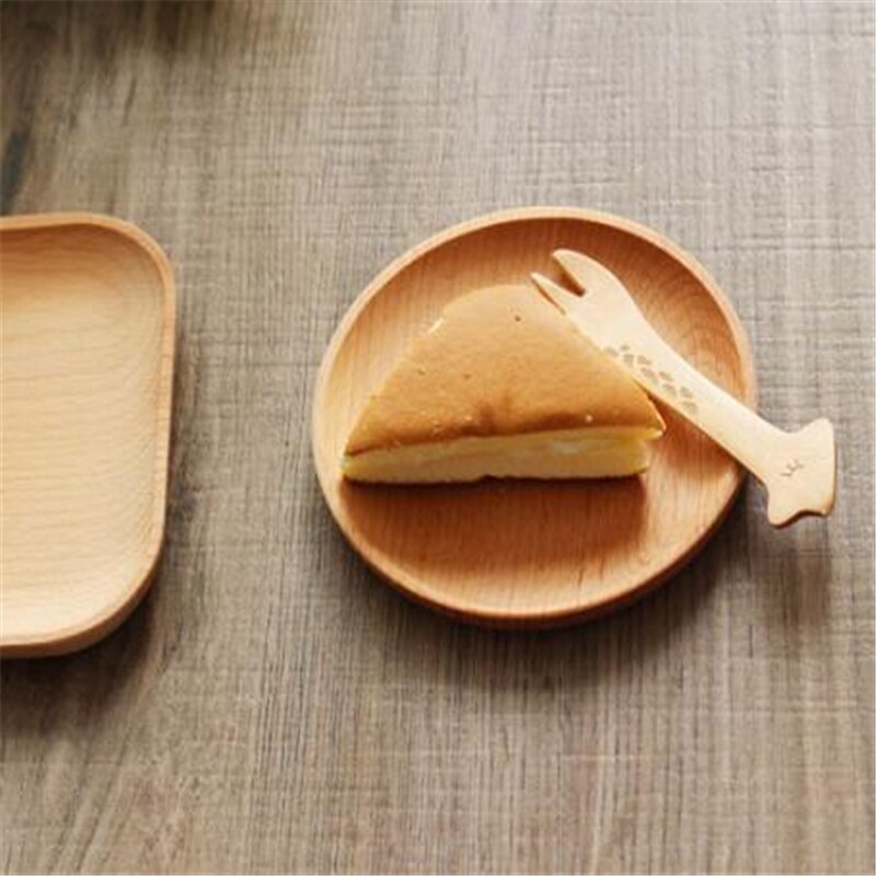 Vintage houten ronde vierkante schotel schaal schaaltjes taart bord thuis serveren dessert houten servies eco-vriendelijk