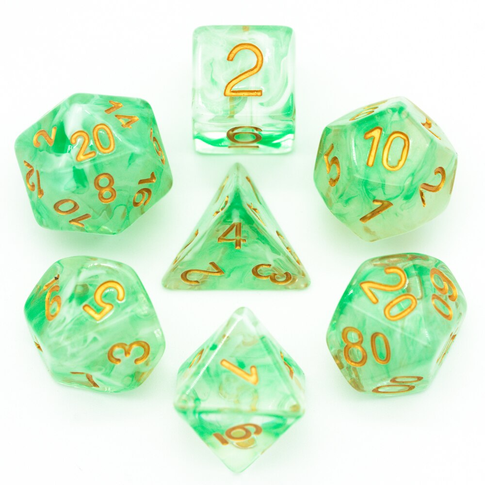 7 pièces/ensemble tourbillon mdn dés D & D dés D4 D6 D8 D10 D % D12 D20 jeux polyèdres jeu de dés pour jeux de Table MTG RPG: Green White