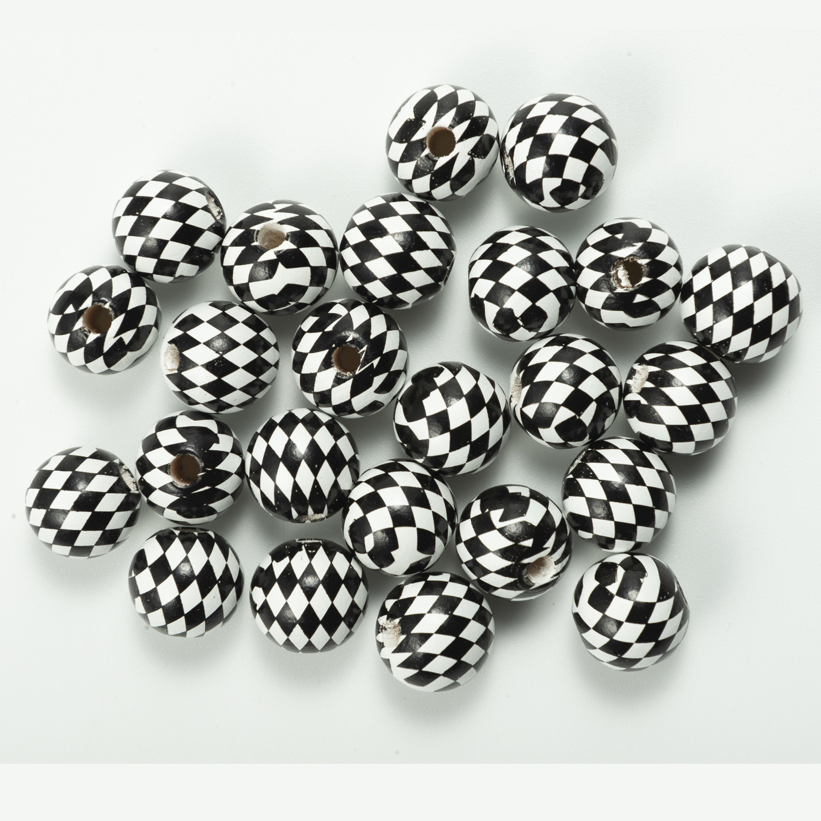Perles rondes en bois de couleur Hemu, 16mm, impression de treillis de diamant coloré, décoration en bois personnalisée, artisanat, accessoires de Bracelet jouet pour enfants