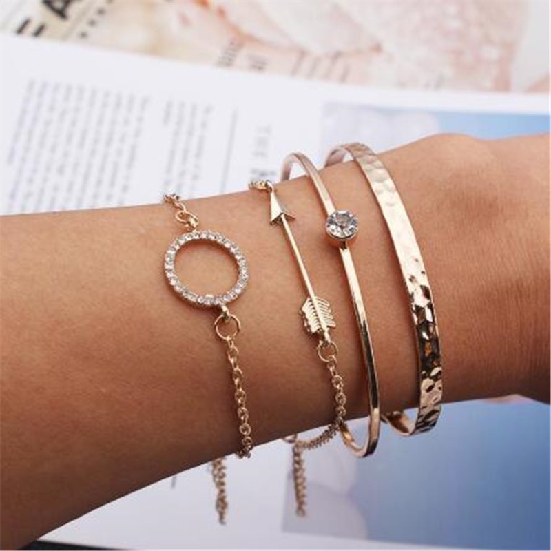 Multicouche flèche réglable ouvert Bracelet accessoires charmant strass femmes Bracelets dames fête bijoux