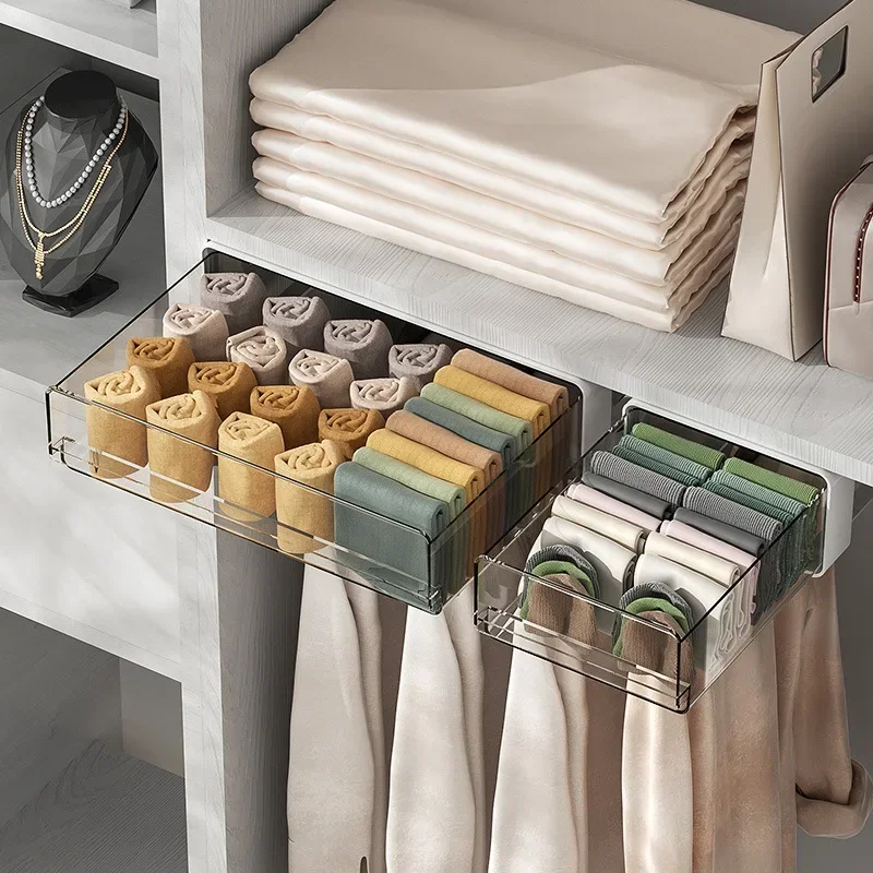 Desk Drawer Under Desk Storage, Slide Out-Drill-On Self-Adhesive Wardrobe Organizer Under Table Drawer for Home Office School