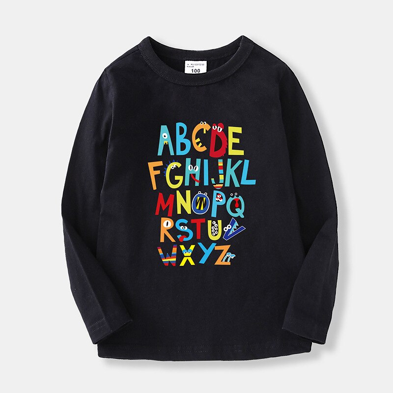 T-shirt voor jongens gestreepte kindertopjes voor jongens letter lange mouwen kinder t-shirt lente herfst nieuwigheid jongenskleding 6 8 10 12 14