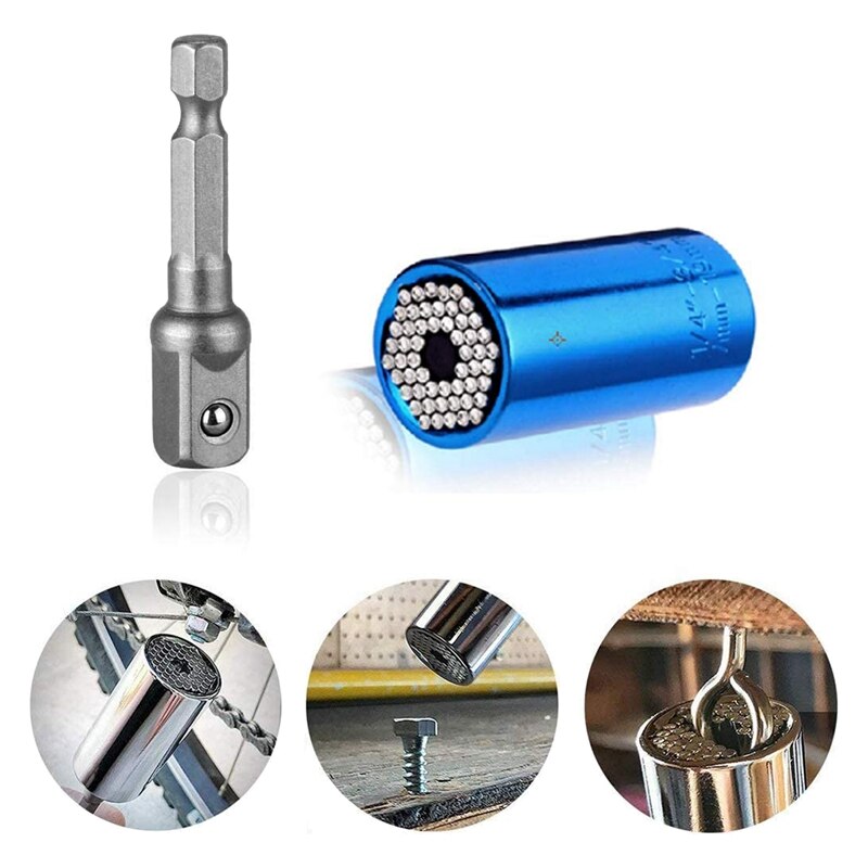 6Pcs Universal Socket (7-19mm) Sockets Tools Multi-Function Wrench Repair Kit with Power Drill Adapter
