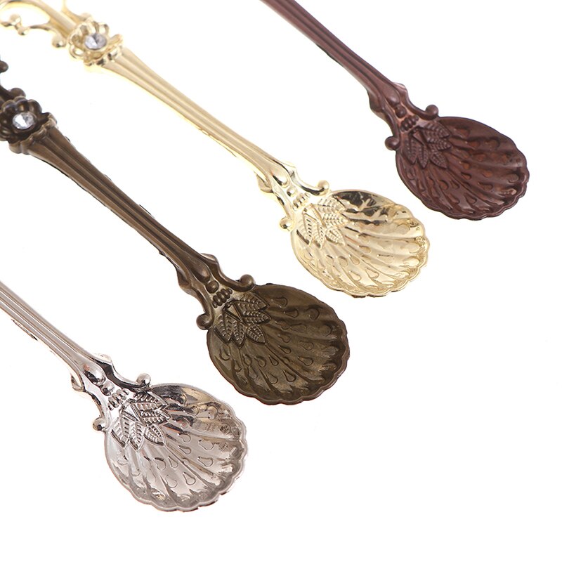 1 pz creativo Vintage ▾ in lega di zinco fiore foglia intaglio cucchiaio da cucina stoviglie posate per tè caffè cucchiai da dolce