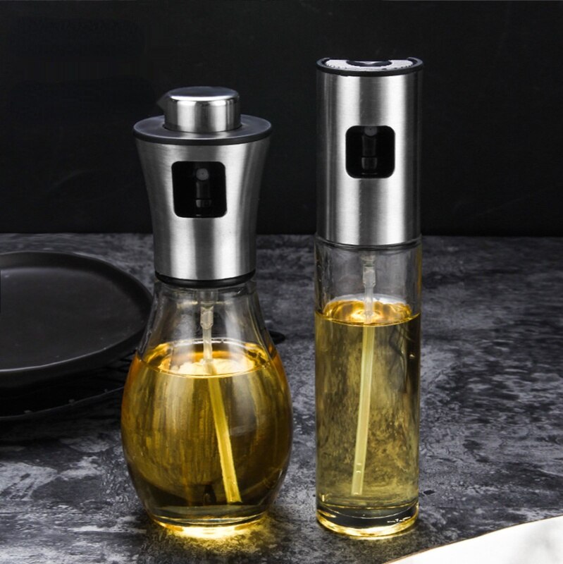 Olive Oil Spray Bottle Pump Oil Pot Grill BBQ Sprayer Stainless Glass Oil Dispenser BBQ Kitchen Accessories