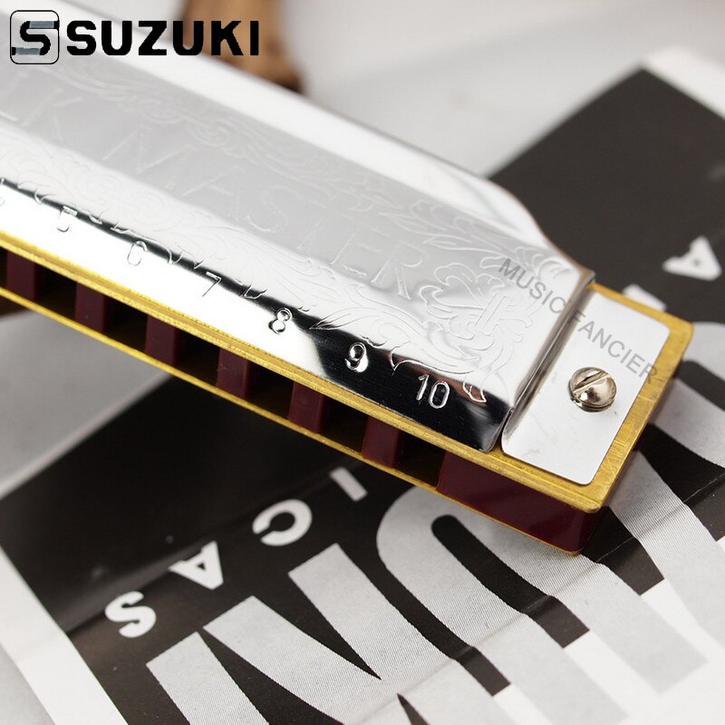 SUZUKI Harmonica Silver 1072 FolkMaster Harp Diatonic Harmonica10 Hole Blues Gaita Musical Instrument [C, A, B, D, E, F, G]