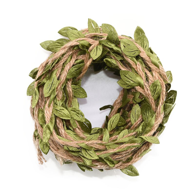 5M Simulation Green Leaves Weaving Jute Rope Ribbon for Restic Wedding Birthday Decoration Flower Bouquet Packaging Rattan: B12