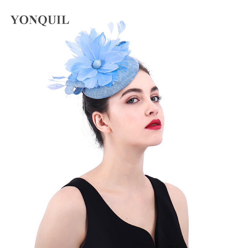 Fascinator Hoed - Veer Bloem Hoofdband Clip - 18cm - Vintage Klassieke Stijl - Dames Bruiloft Accessoire: Lichtblauw