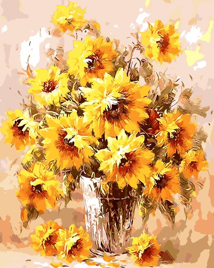 HUACAN DIY Paint By Numbers Sunflowers HandPainted Oil Painting Drawing Kits Canvas Pictures Home Decoration: SZHC683