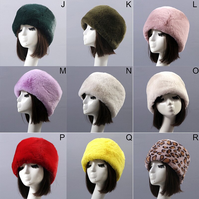 Moda Rrabbit Faux futro kozak styl rosyjski kobiety zimowe miękkie czapki narciarskie ciepłe okrągłe płaskie czapki kobiece nakrycia głowy