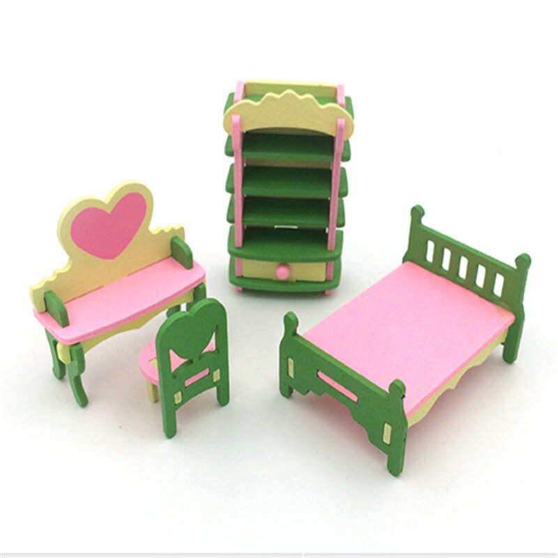 Holz Möbel einstellen DIY Handgemachte Puppenhaus Miniatur Schlafzimmer Kleinkind freundlicher Rolle vorgeben Spielen Spielzeug Für freundlicher freundlicher: Schlafzimmer 1