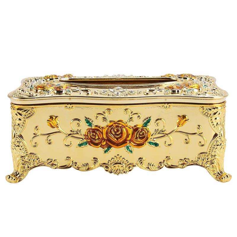 European Style Luxury Tissue Box Napkin Holder Napkin Case Rose Patterned Paper Rack Table Accessories Home Car Case Holder: Yellow