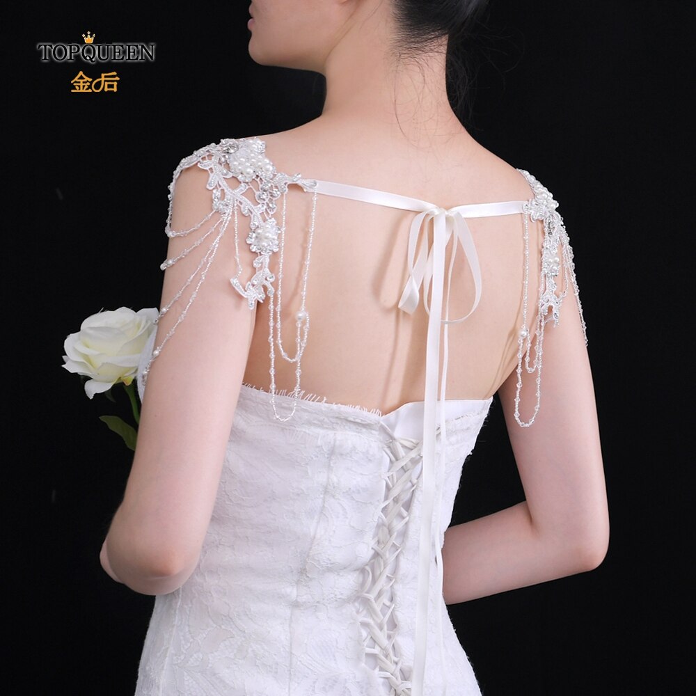 TOPQUEEN G10 Crystal Bling Beaded Bridal Wraps Beading Lace Wedding Shawl Jacket Bolero Wrap Bride Coat Cape Boleros Party Shrug