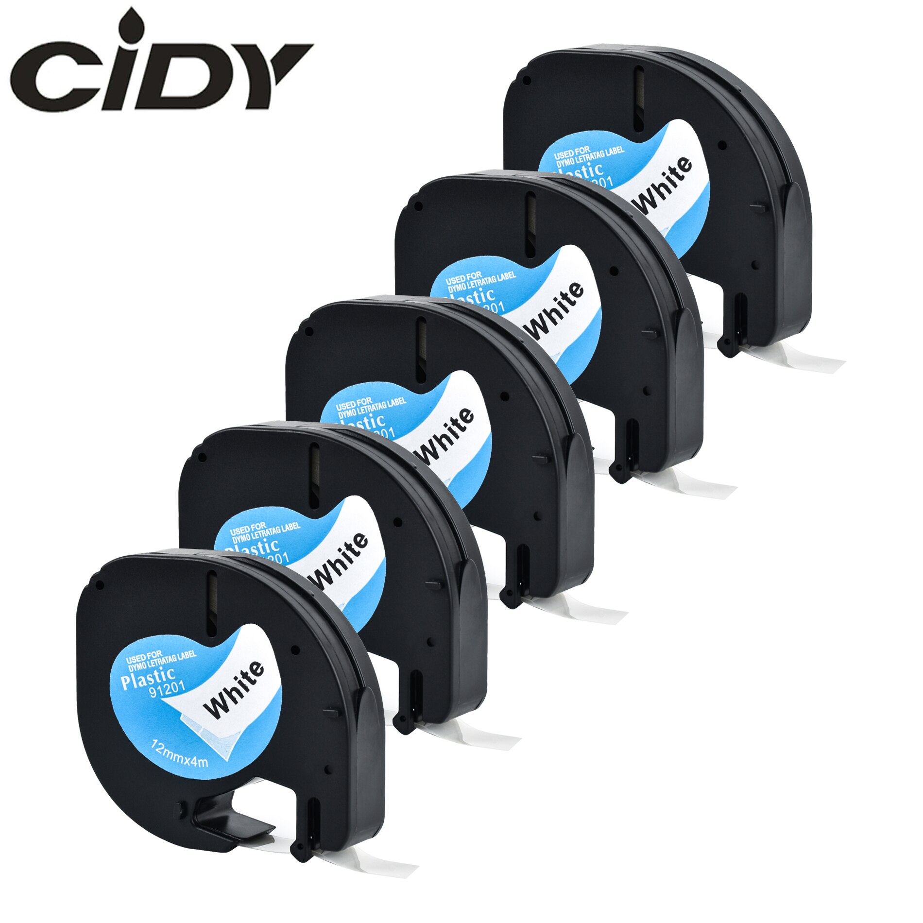 5pcs mixed color of 91201 91202 91203 91204 91205 labels 12mm dymo letratag 91201 91331 tape for LT-100H label maker: black on white