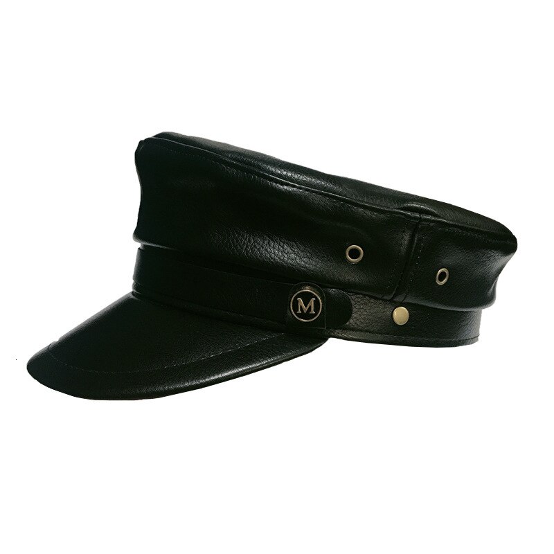 Boina mujer Otoño Invierno sombreros para las señoras de las mujeres 100% de cuero de la Pu de la Boina gorra Boina femenina Gorras hueso Vintage Inglaterra negro