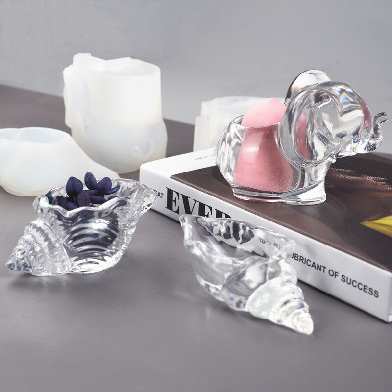 DIY elefante resina molde Epoxy espejo tridimensional elefante maquillaje huevo almacenamiento silicona molde