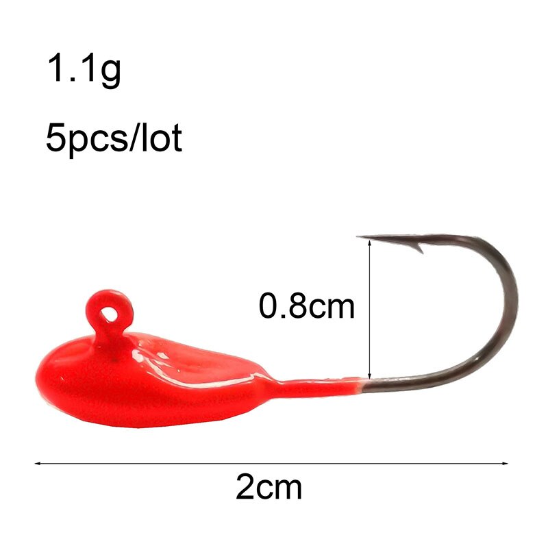 5 Pcs/Lot Mini tête de gabarit de plomb exposée 0.5g 0.7g 1.1g crochet barbelé leurre souple hameçon crochet de pêche sur glace hiver matériel de pêche: 1.1g-red