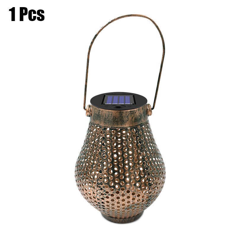 Hængende brune solar lanterner jern-kunst lampe ornamenter sol lys med håndtag udendørs sol have lys indretning til gård træ: 1 stk