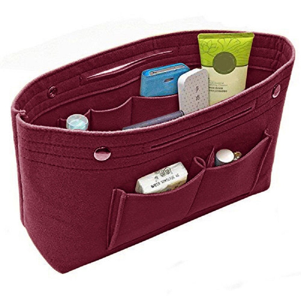 Women Insert Handbag Organiser Purse Felt liner Organizer Bag Tidy Travel US: Burgundy