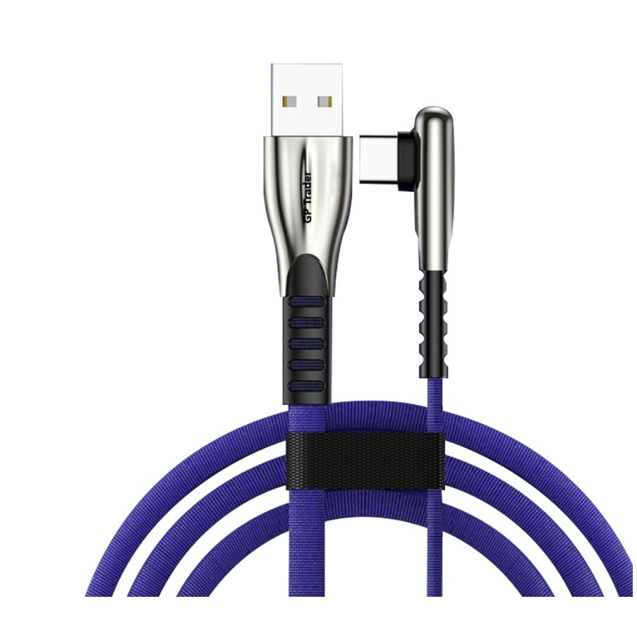 Gp trader 90 ° cabo usb tipo-c, carregamento rápido e transmissão de dados, náilon-cobre-2 metros-cor azul