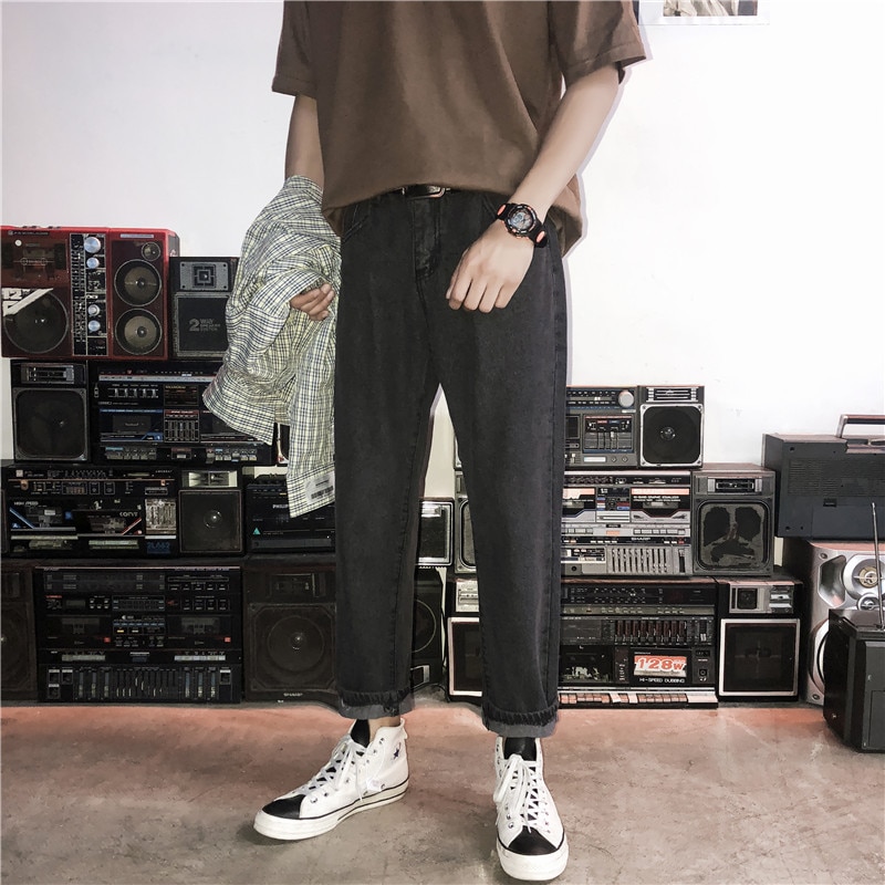Fgkks trendmärke herr raka jeans herr enkla vilda ankellånga byxor sommar casual jeans herr