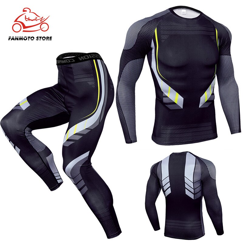 Sportkläder kompression motorcykel set herr joggingdräkter 3d tryck sporttights gym leggings herr gym träningskläder