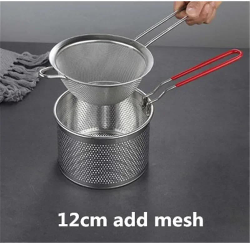 304 Rvs Koekenpan Gebakken Mand Koekenpan Filter Voedsel Vergiet Olielek Cacao Zeef Mesh Noodle Dumplings Zeef: Goud
