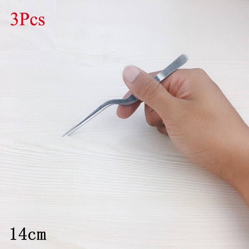 Pinzas atraumaticas de acero inoxidable, pinzas curvadas, limpiador de pestañas, 3 unids/set por juego: 3Pcs x 14cm