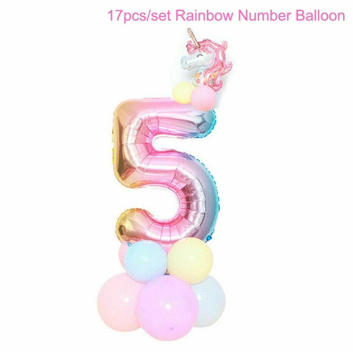 32'' Giant Number Foil Latex Balloon Rainbow Happy Birthday Kids Favor Unicorn Party Decor Gender Reveal Baby Shower Girl: 5