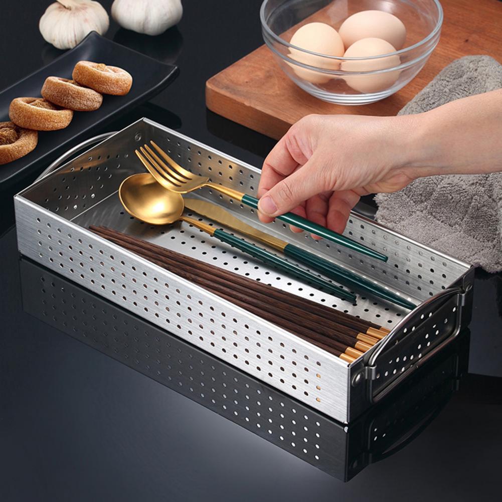 Fork Storage Frame Hollow Out Quick Drainage Metal Stainless Wire Tableware Storage Box Washable Cutlery Storage Basket