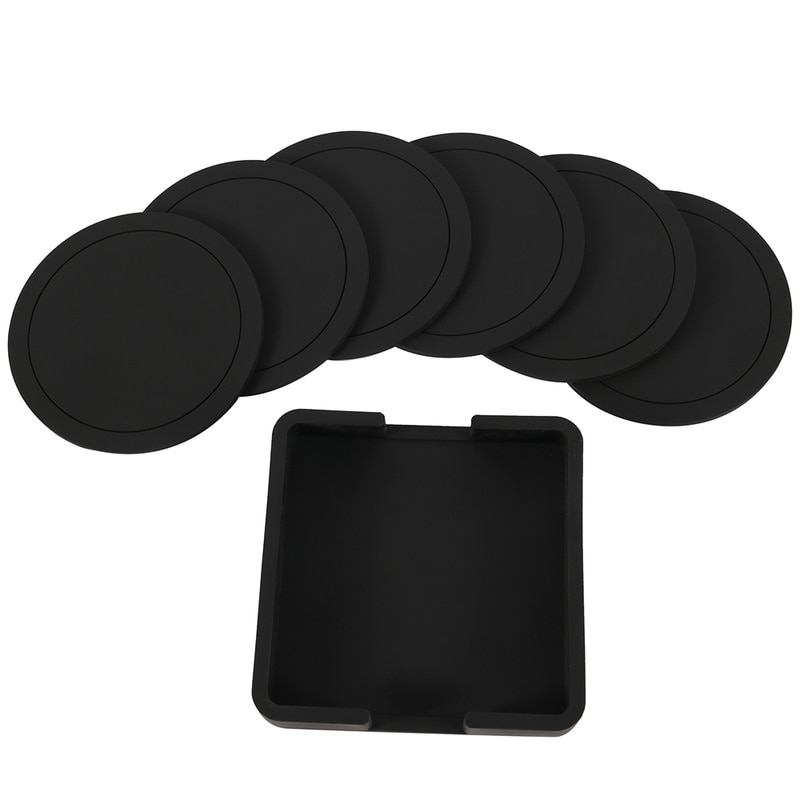 7PCS Black Round Silicone Mat Pads for Cup Glass Insulation Eco-Friendly Pads Home Kitchen Dining Table Decoration Pads
