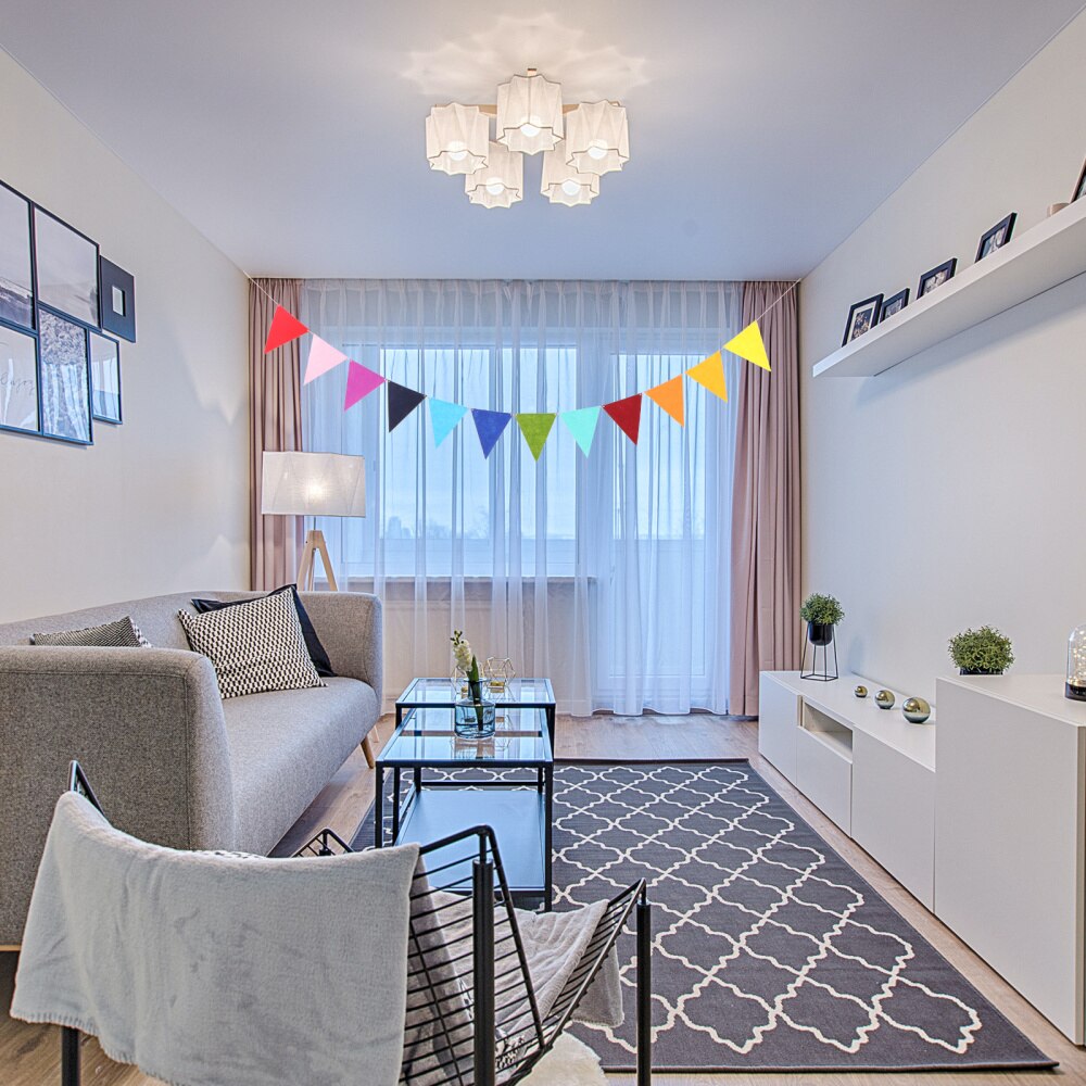 12pcs Triangle Felt Banner Hanging Felt Bunting Flag with Rope and Pin