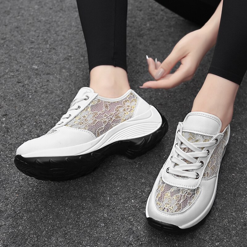 Mozbon Toning Shoes for Women - Height Increasing Wedge Sneakers - Lace Up Sport Shoes