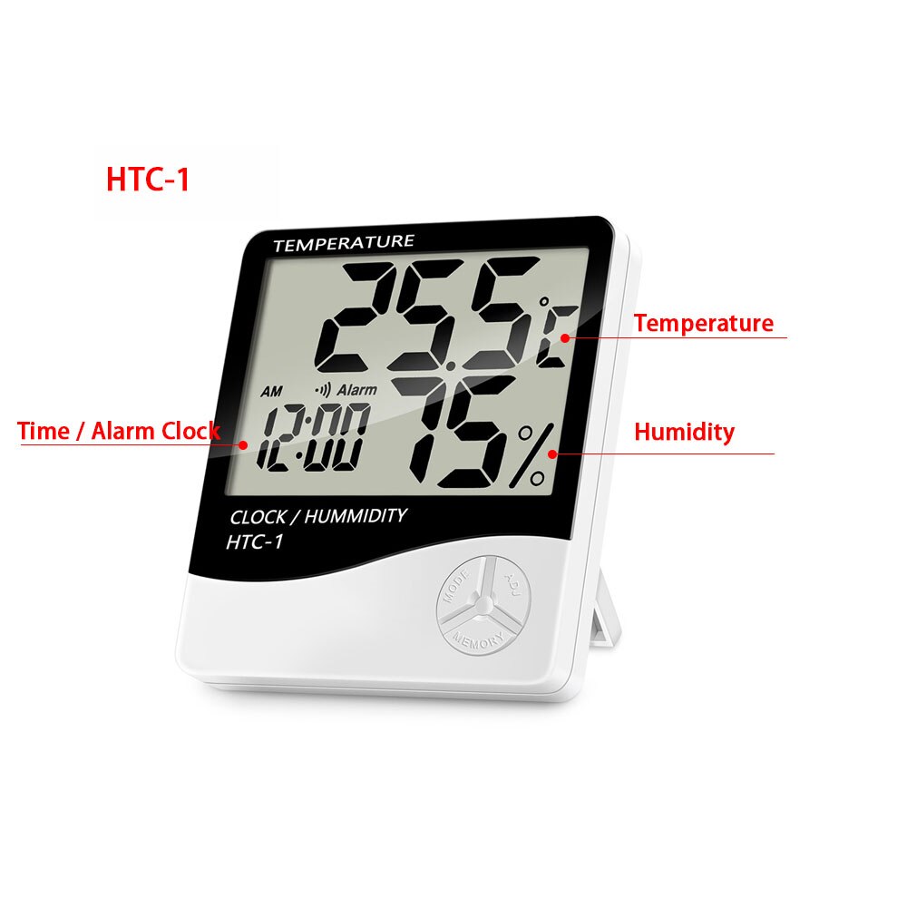 LCD Digital Temperature Humidity Meter Home Indoor Outdoor Electronic Thermometer Hygrometer Weather Station With Alarm Clock: HTC-1