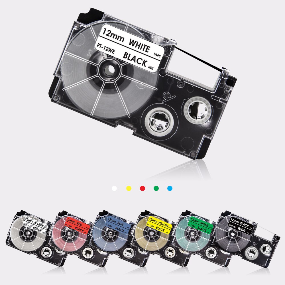 Ecowell 6mm taśma do Casio XR-6WE XR-6X XR-6RD XR-6BU XR-6YW XR-6GN taśma z etykietami XR-6SR XR-6GD dla Casio KL-60 KL-120 drukarka do etykiet
