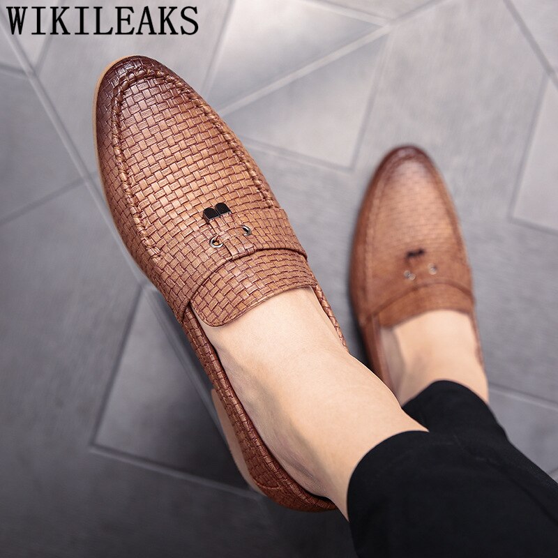 Hommes chaussures habillées mocassins mariage costume chaussures hommes noir chaussures officielles pour hommes Coiffeur Sepatu sans lacet Pria Buty Meskie: 1 / 9.5