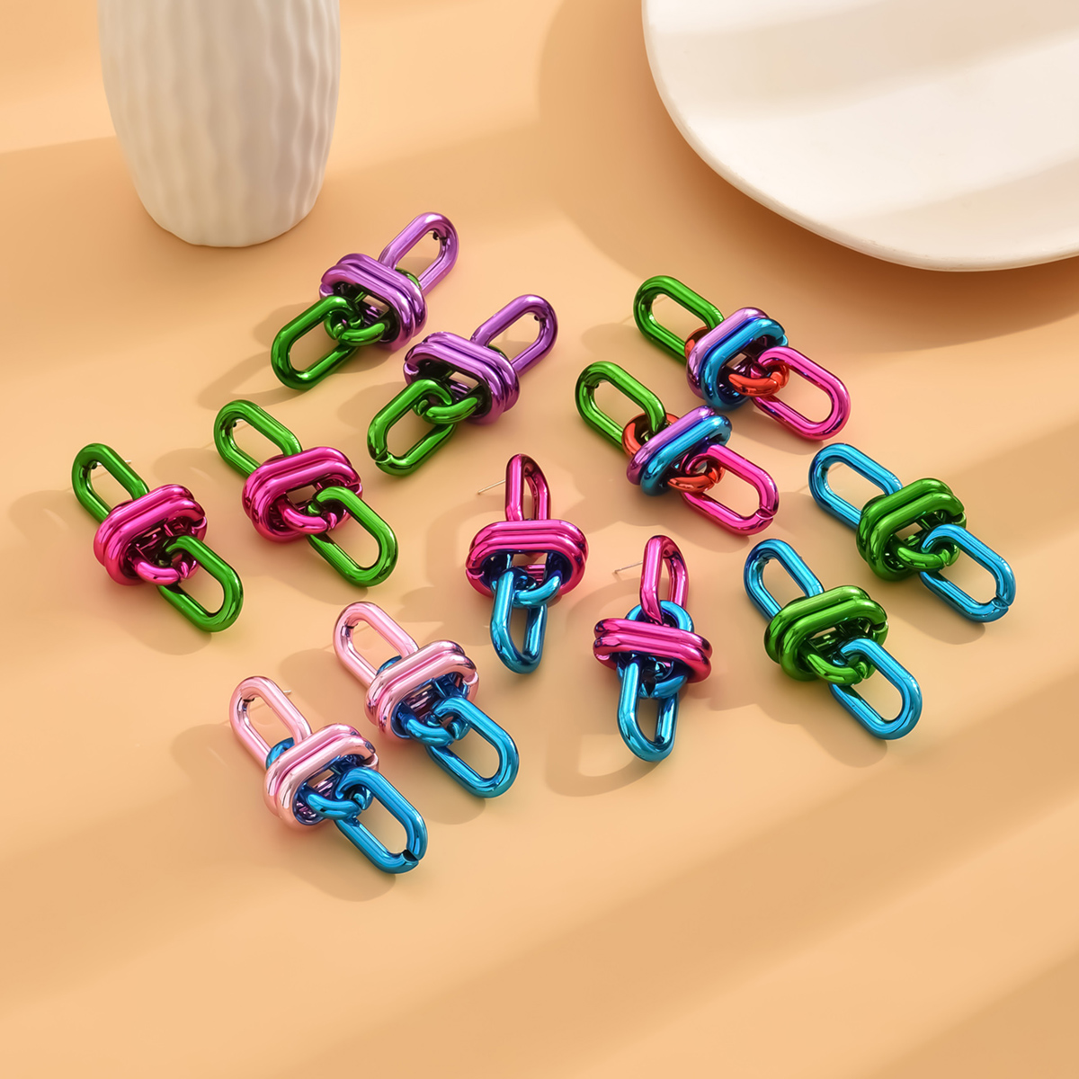 Pendientes largos de cadena geométrica acrílica Vintage para mujer, aretes colgantes verdes metálicos Punk, joyería y2k 2023