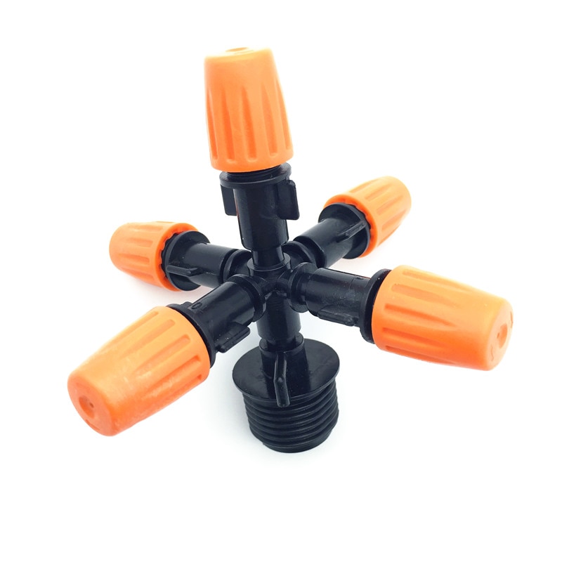2 Pcs 5-head Micro Irrigation System Fog Mist Cooling Nozzle Garden Greenhouse Adjustable Closable Spray Mist Nozzle