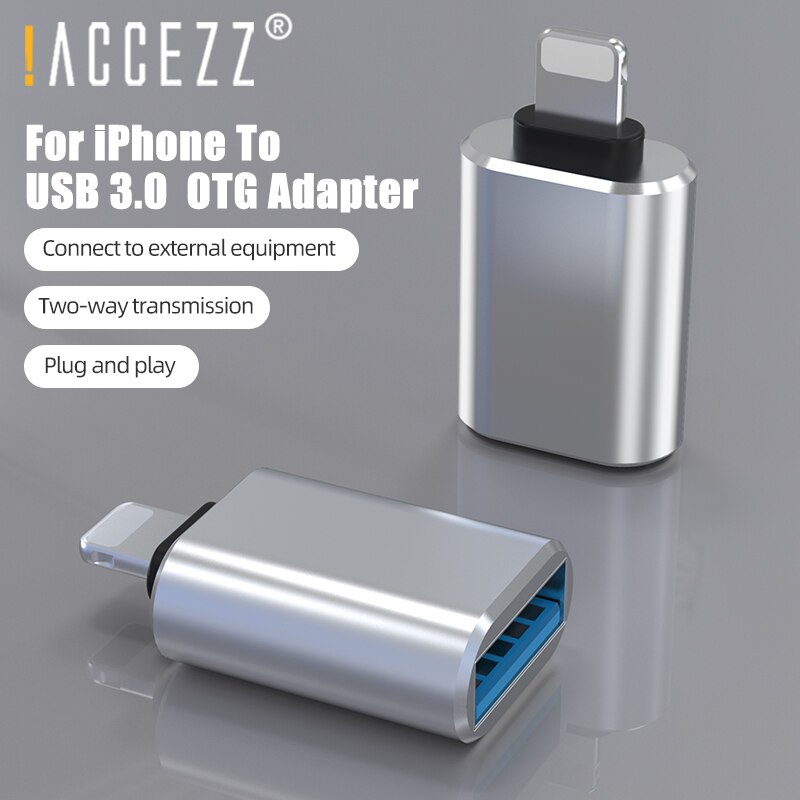 ! Accézz pour iPhone adaptateur vers USB 3.0 OTG accessoires de téléphone portable U disque clavier convertisseur pour iPhone 11 Pro Max 7 8 iOS 12 13: Argent