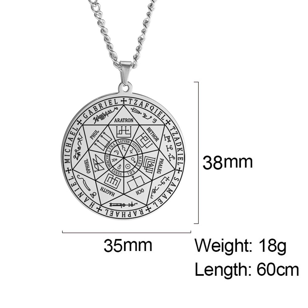 7 erzengel Sigil Charme Halsketten Pentagramm Magie Maskottchen Amulett Glück Schutz Supernatural Talisman Halskette Herren Halskette aus Edelstahl, Das des Mannes, Halskette mit Erzengel-Set Neujahrsgeschenk: 7 Archanges Steel