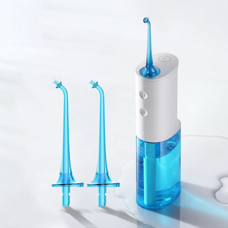 Soocas  w3 oral irrigator dental portable flosser tips usb oppladbart vann jet flosser ipx 7 irrigator for rengjøring av tenner: Legg til 2 standard jetfly
