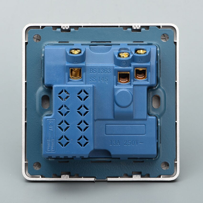 Wall Socket UK Plug 2 USB Charger Port Outlets Plate multifunctional 13A Electrical Single Switch Black